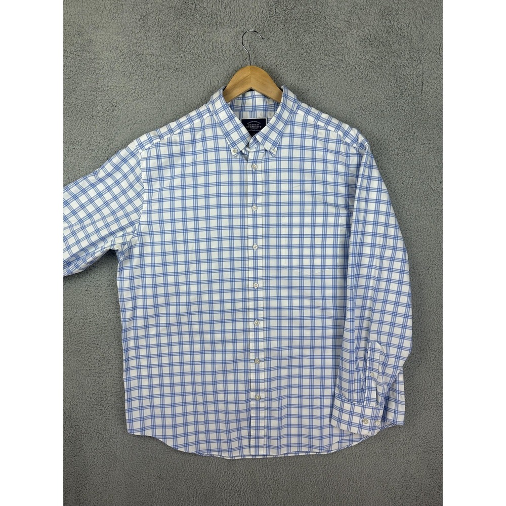 Charles Tyrwhitt Shirt Mens Extra Large Blue White Plaid Classic Fit Non-Iron